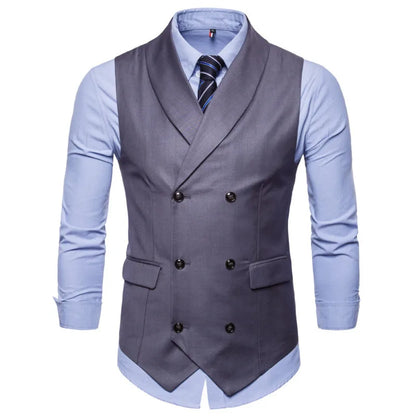 # 4822 hommes costume gilet couleur unie robe gilet mâle Double boutonnage gilet coupe ajustée formel sans manches hommes gilets grande taille 4XL