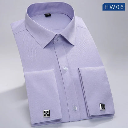 Chemise de Smoking à Manches sulfpour Homme, Tenue Décontractée, Coupe Cintrée, Couleur Unie, Document Français, Qualité