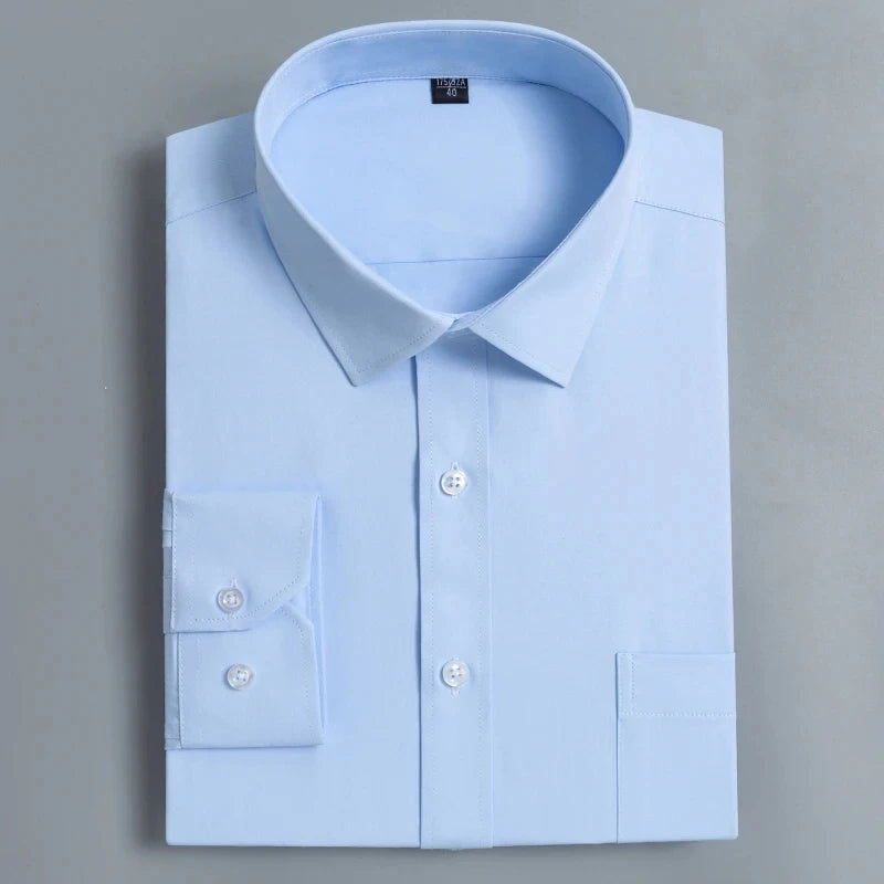 Nouveau coton hommes classique à manches longues robe chemise poche régulière coupe formelle affaires travail bureau décontracté bouton blanc chemises sociales