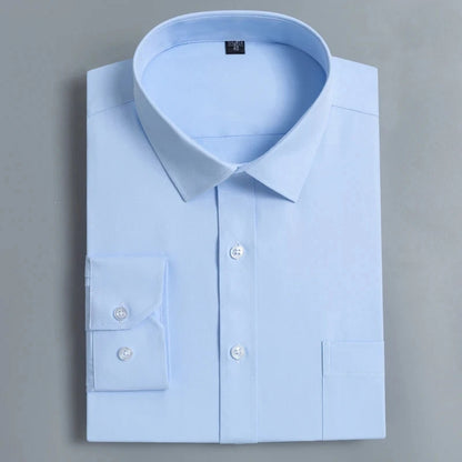 Nouveau coton hommes classique à manches longues robe chemise poche régulière coupe formelle affaires travail bureau décontracté bouton blanc chemises sociales