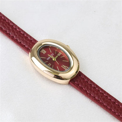 Belles montres ovales pour femmes et filles, bracelet Simple en cuir et acier inoxydable, nouvelle collection 2025