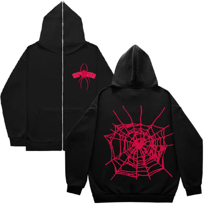 Sweat à capuche zippé Halloween V-Star Vizion Cobweb Dark Hip, sweat à capuche rétro américain, veste tendance pour hommes de la rue 2025, sweat à capuche surdimensionné