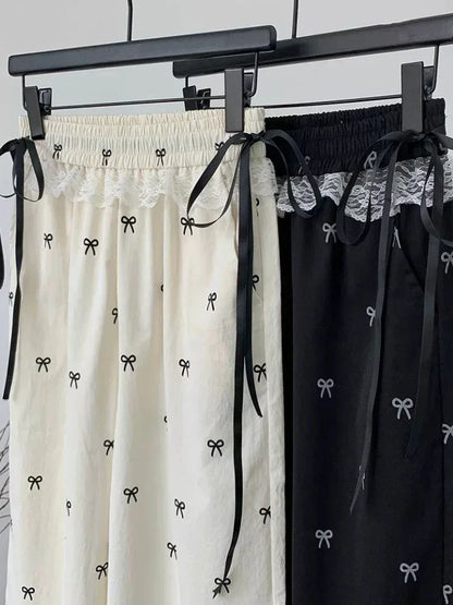 Viser décontractés pour femmes, Baggy Sweet Bow Design, Taille élastique, Esthétique Ulzzang, Jogging polyvalent, viser à jambes larges, Mode