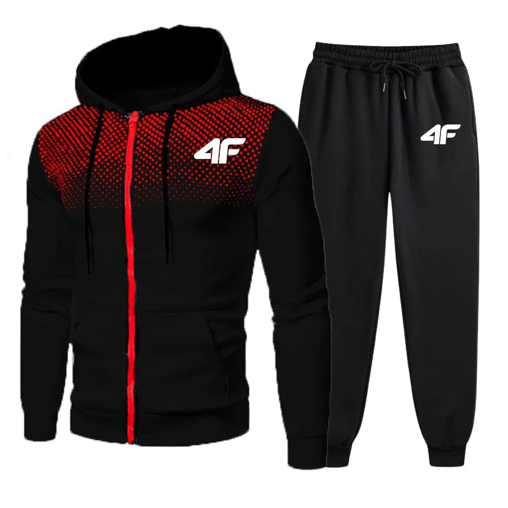 Survêtements pour hommes imprimé décontracté point rond veste à glissière + pantalon de survêtement de jogging 2 pièces ensemble quotidien sweat à capuche vêtements offres spéciales