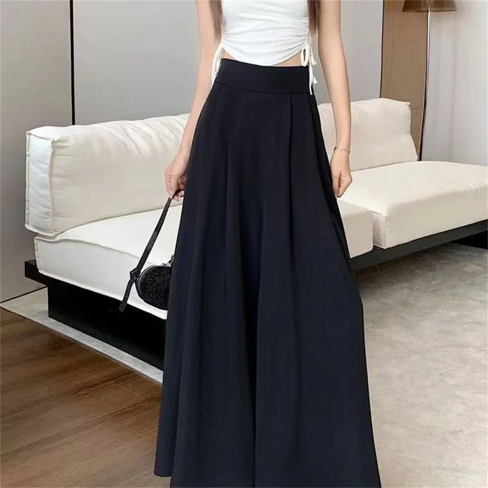Pantalon à jambes larges à ourlet large pour femme, décontracté, élégant, basique, taille haute, avocat, pantalon trempé, bureau, vêtements pour femmes, mode, nouveau, fjWomen