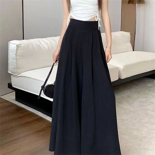 Pantalon à jambes larges à ourlet large pour femme, décontracté, élégant, basique, taille haute, avocat, pantalon trempé, bureau, vêtements pour femmes, mode, nouveau, fjWomen