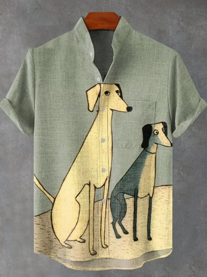 2025 hommes décontracté mode nouvelle chemise en lin Art imprimé chien de compagnie motif chemises mode décontracté et confortable hommes chemise unie
