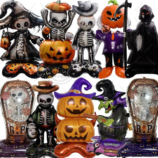 Ballon d'halloween géant fantôme citrouille crâne château Film d'aluminium ballon debout pour Halloween fête cour jardin décor effrayant