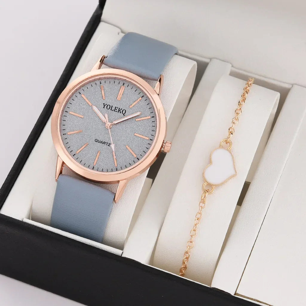 2 pièces ensemble femmes montres mode décontracté dames montres à Quartz bracelet en cuir montre femmes  (sans boîte)