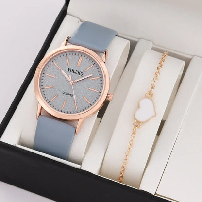 2 pièces ensemble femmes montres mode décontracté dames montres à Quartz bracelet en cuir montre femmes  (sans boîte)