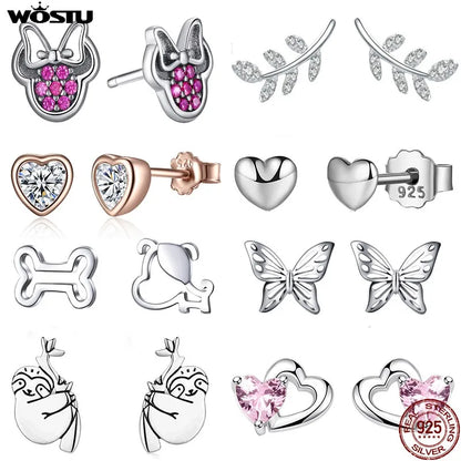 WOSTU boucles d'oreilles cœur fleur 100% argent Sterling 925 perle petites boucles d'oreilles pour femmes mariage fiançailles bijoux cadeaux