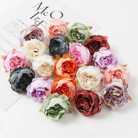Têtes de pivoine artificielles en soie, 5 pièces, 5cm, fleurs artificielles, décoration de mariage, maison, couronne, Scrapbook, boîte-cadeau, fleur, artisanat fait à la main