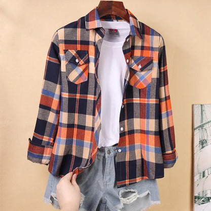 Nouvelles chemises à carreaux pour femmes M-5XL chemisier en coton pour femmes à manches longues chemise à carreaux Slim col rabattu chemisiers pour femmes chemises