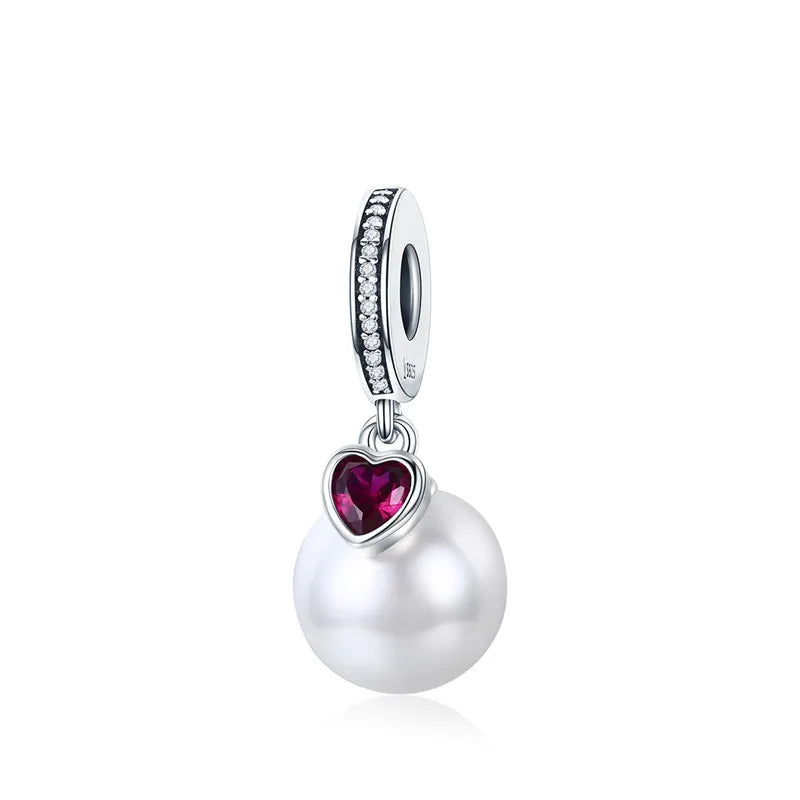 BISAER 925 argent Sterling rose bleu verre pendentif nœud perles plaqué platine pour collier et Bracelet
