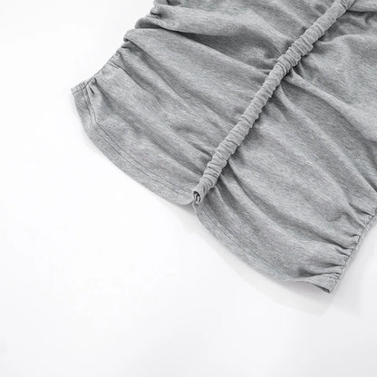 CUTENOVA femmes taille mince conception col en v couleur unie à manches courtes T-Shirt Sexy rétrécissement haut plissé mode polyvalent haut décontracté