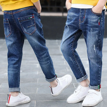 DIIMUU 4-11 ans garçons vêtements mince jean droit jeunes pantalons enfants bébé enfants Denim vêtements pantalon taille élastique bas