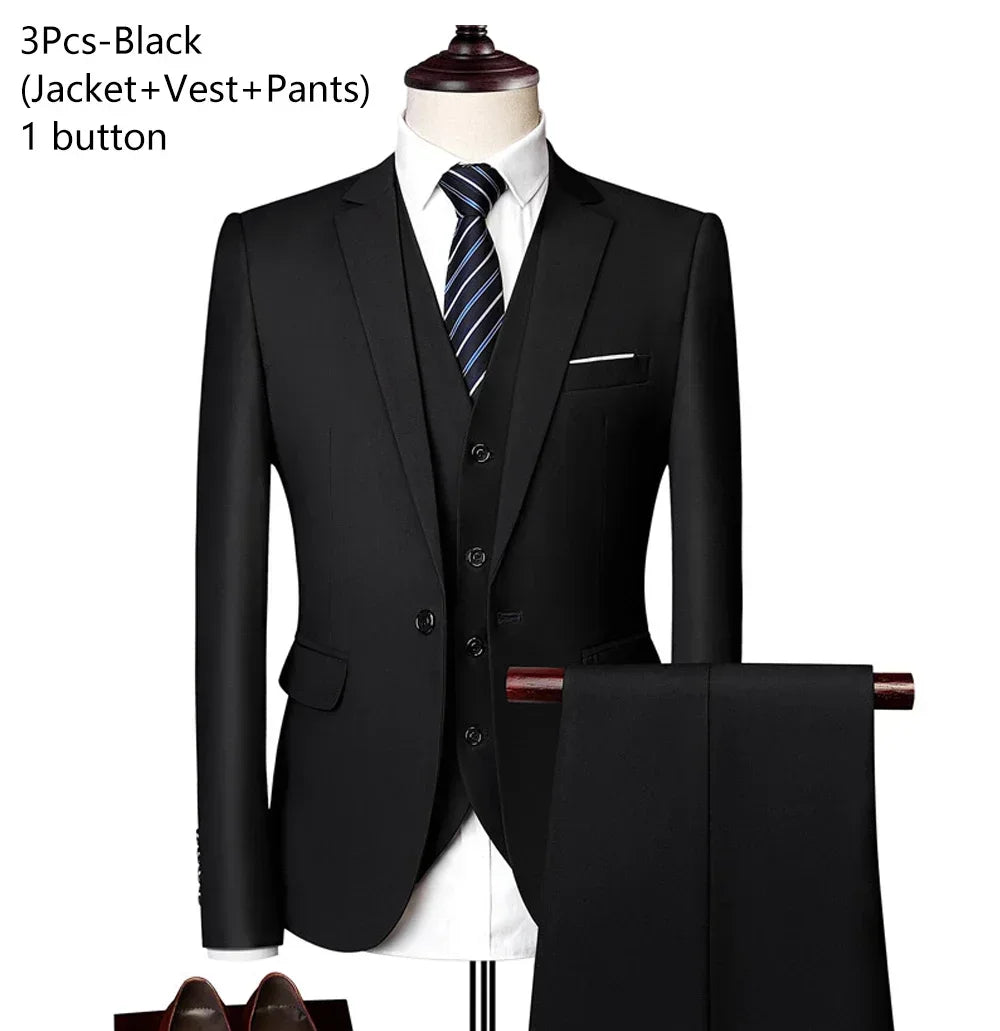 Costumes formels complets Ternos pour hommes, blazers élégants, pantalons et vestes, costume de luxe, vêtements de mariage, affaires, 2 pièces, 3 ensembles