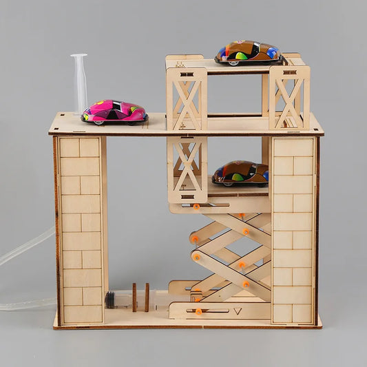 Garage tridimensionnel hydraulique pour étudiants, technologie de bricolage, petite production, jouets à assembler à la main, matériaux de modèle