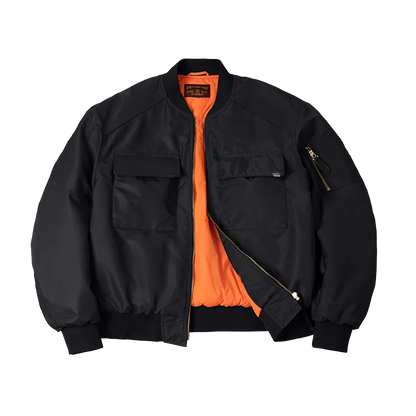 Maden Veste de bombardier MA1 pour hommes col de baseball doublure orange classique deux poches veste de baseball chaude pour l'automne et l'hive