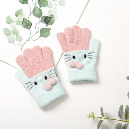 Gants d'hiver tricotés pour enfants de 3 à 10 ans, chauds et doux, en laine de lapin, dessins animés, gants pour enfants, doigt complet, mitaines pour bébés garçons et filles