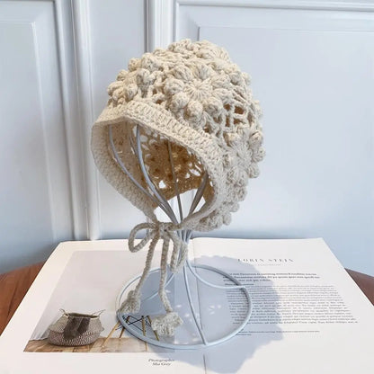 Chapeau respirant fait à la main pour enfants, crânes au crochet à fleurs creuses, style bohème, béret polyvalent, casquette pour enfants, filles