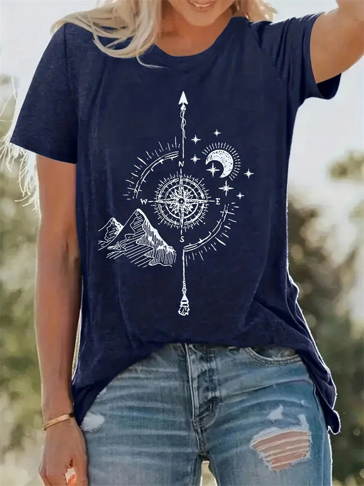 T-shirt col rond femme imprimé pissenlit mode de rue urbaine T-shirt ample femme quotidien décontracté élégant haut à manches courtes