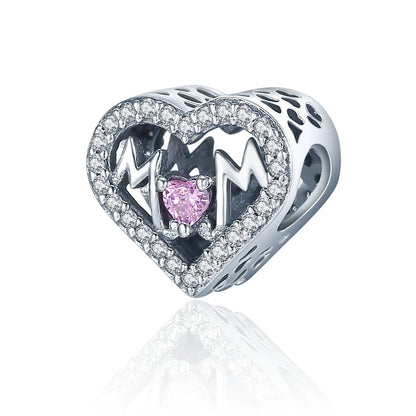 BISAER 925 en argent Sterling coeur série breloque perle coloré Zircon pendentif ajustement famille fête des mères anniversaire Bracelet bijoux à bricoler soi-même