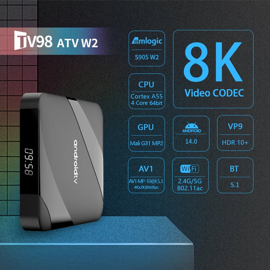 Amlogic S905W2 8K HD Smart TV Box Android 14.0 AV1 Dual WIFI BT Voice Remote Control 3D Video Media Player Home Theater TV Set Top Box