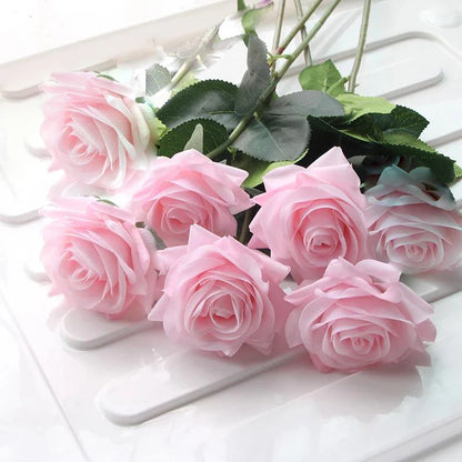 7 pièces vraie touche Rose branche tige Latex Rose main sensation feutre Simulation décorative artificielle Silicone Rose fleurs maison mariage