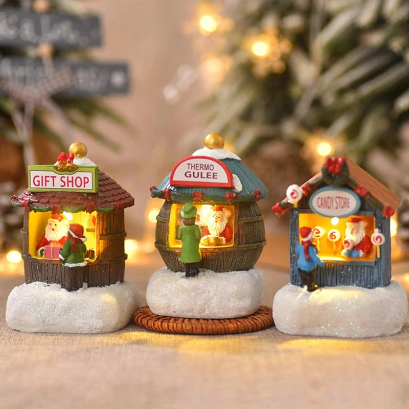 Ornement de maison du père Noël LED en résine, décoration de la maison de bureau, artisanat de paysage de cabine plonger oyant, cadeau de Noël, nouvel an, 2025