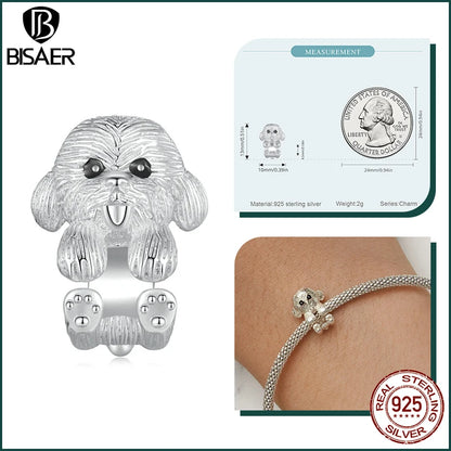 BISAER 925 en argent Sterling mignon chien breloque perle teckel animal de compagnie pendentif platine plaqué ajustement femmes Bracelet à bricoler soi-même bijoux fins