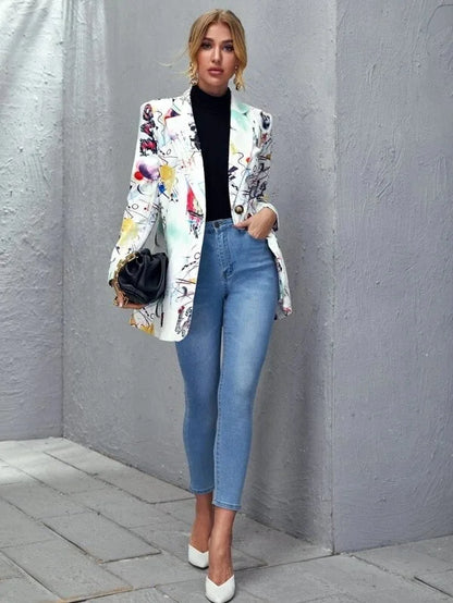 Blazer Vintage Imprimé Graffiti pour Femme, Veste Élégante, Manteau Américain, Grande Taille, Mode High Street, Nouvelle Collection Printemps 2021