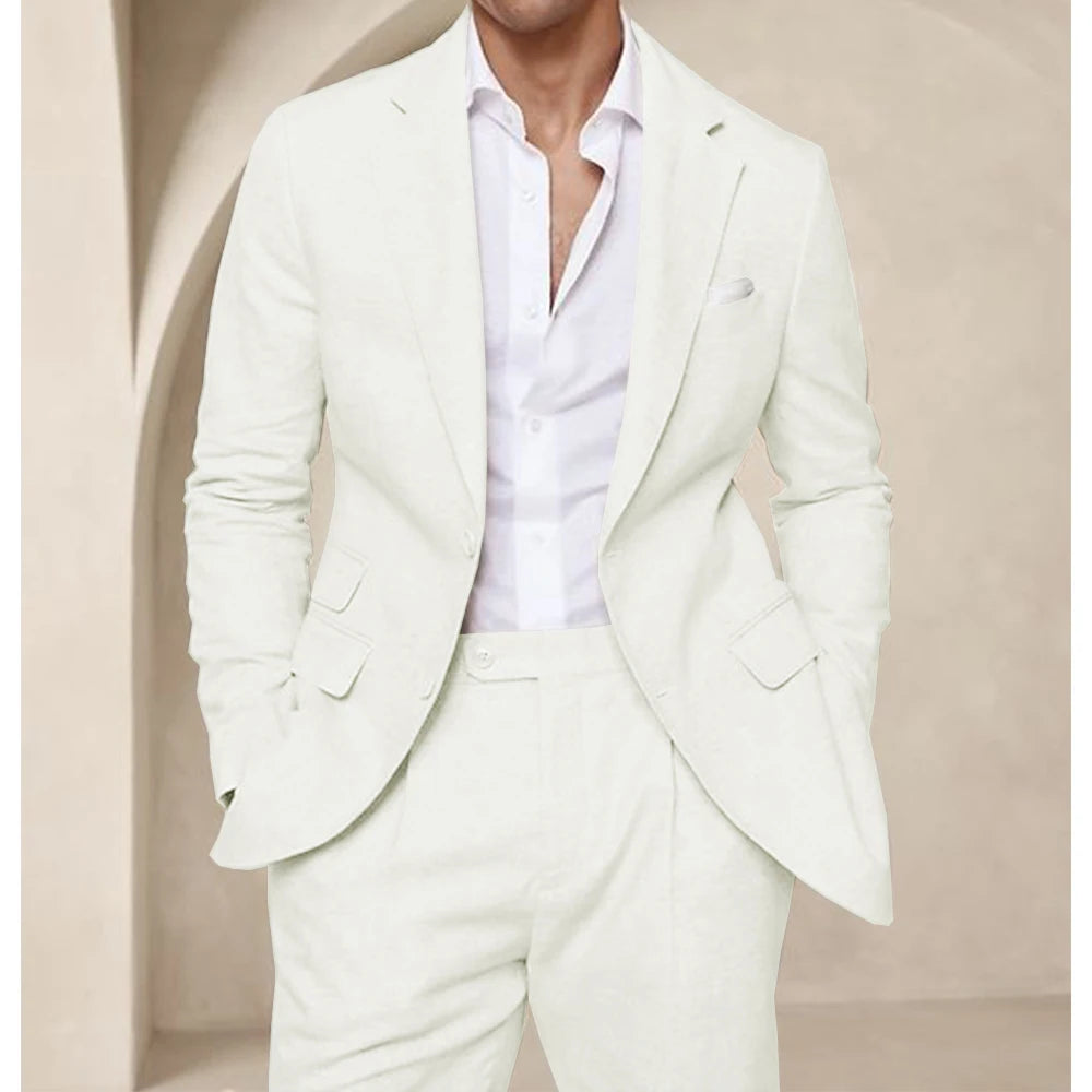 Costume deux pièces en lin pour hommes, Cool, respirant, élégant, mode, Design Slim, robe de mariée, vêtements de travail, confortable, nouveau, été