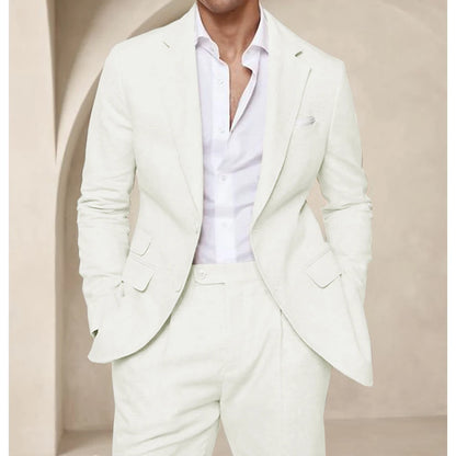 Costume deux pièces en lin pour hommes, Cool, respirant, élégant, mode, Design Slim, robe de mariée, vêtements de travail, confortable, nouveau, été