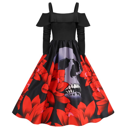 Costumes de cosplay effrayants médiévaux pour femmes, robe de soirée, visage fantôme, crâne sexy, Halloween, carnaval
