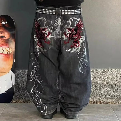 Baggy jean femmes américain Streetwear à la mode lavé Denim pantalon rétro Hip Hop haute rue cloche-bas