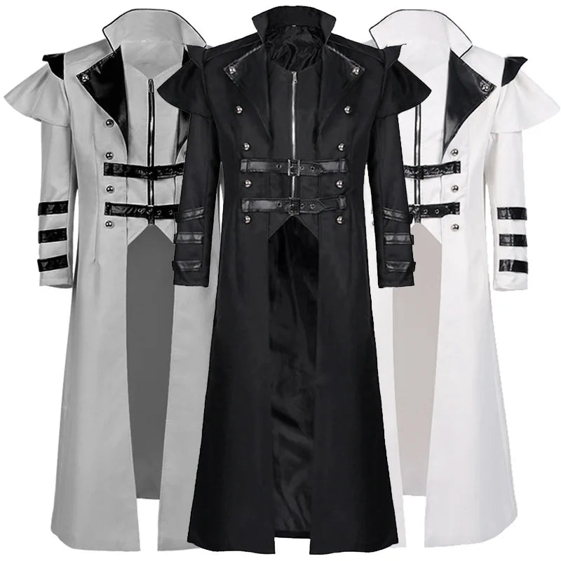 Cosplay d'Halloween : un costume de spectacle sur scène médiéval avec un coupe-vent fendu, un chapeau et un sceptre pour un banquet de palais