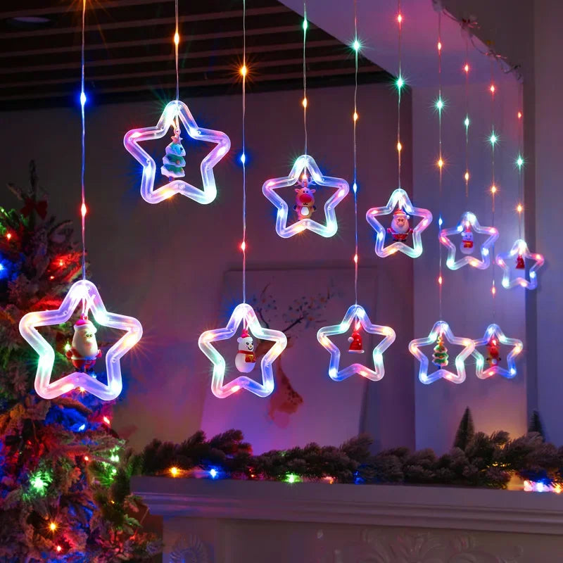 Rideau lumineux de noël en forme d'étoile du père noël, prise USB, guirlande de fête de vacances, pour la maison, la chambre à coucher, la décoration de fenêtre