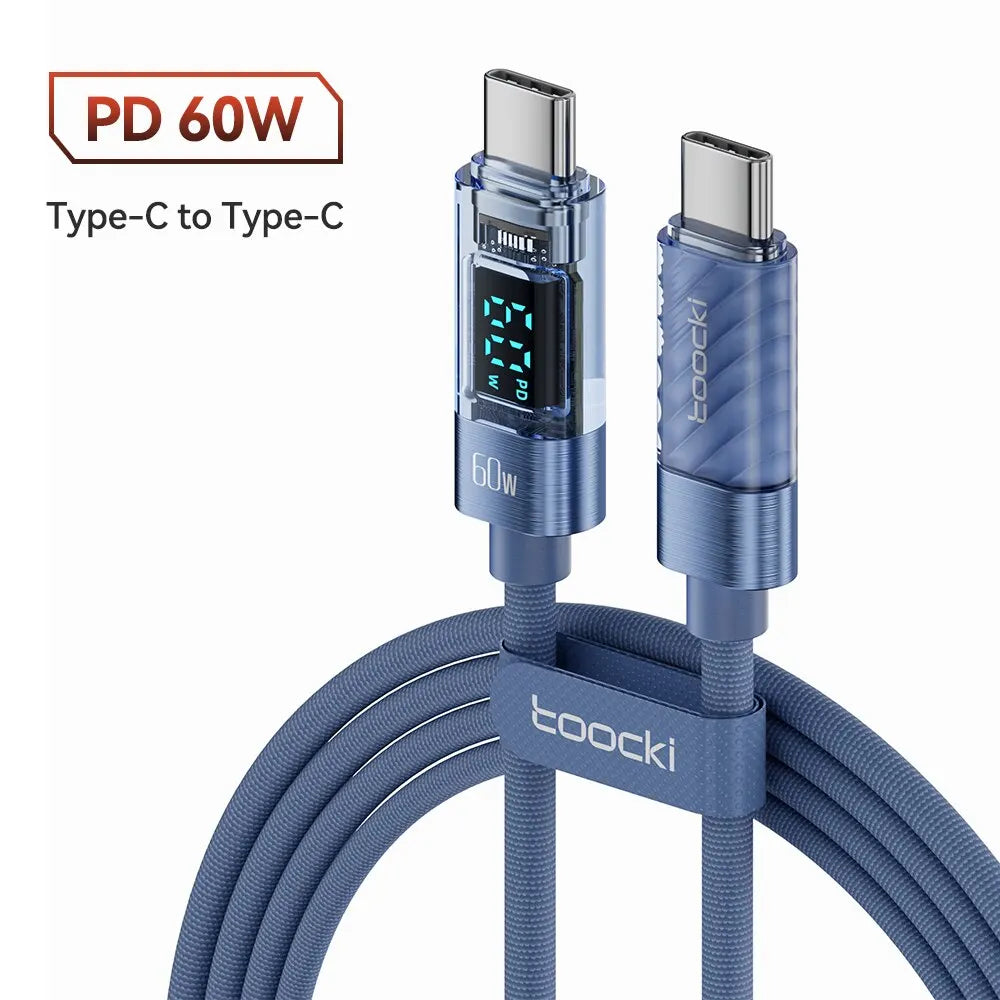 Toocki USB Type-C to Type-C Cable, 100W, PD Display, Fast Charger, Transparent Cable for Xiaomi Macbook