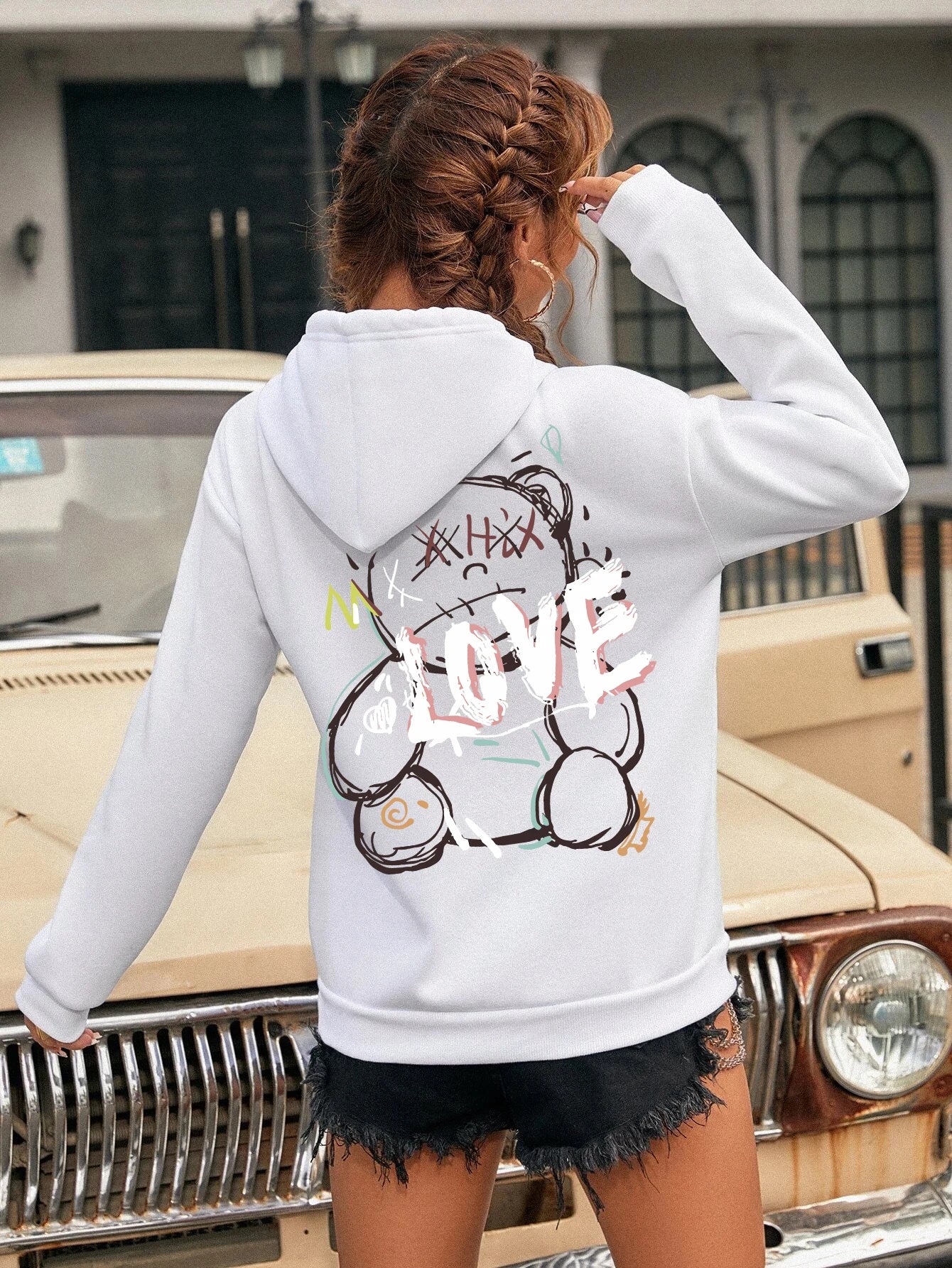 Graffiti ligne ours Simple imprimé femme à capuche Harajuku s-xxl sweat mode décontracté rue à capuche automne chaud Streetwear femmes