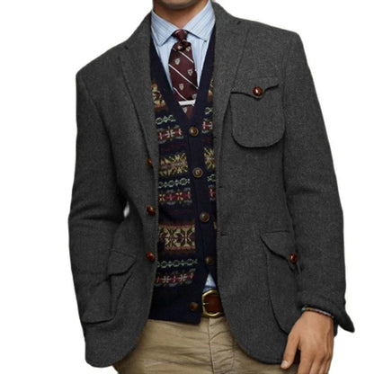Veste en tweed trempée pour hommes, simple boutonnage, revers pointu, veste multi-poches, mince, élégante, mode, chimsteampunk, mariage, Rh
