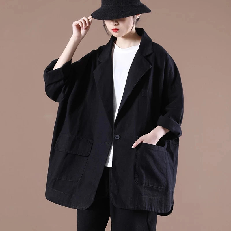 Printemps automne 2025 nouvelle femme coréenne costume ample manteau femmes littéraire un bouton solide Blazer veste Cardigan vêtements d'extérieur femme