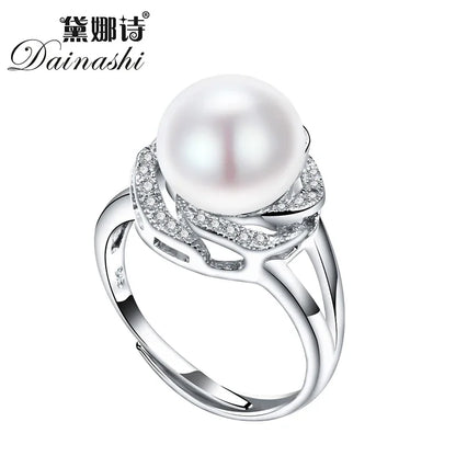 Bague en argent sterling 925 pour femme, grande perle naturelle, anneau en pierre réglable, perle blanche/rose/violette,