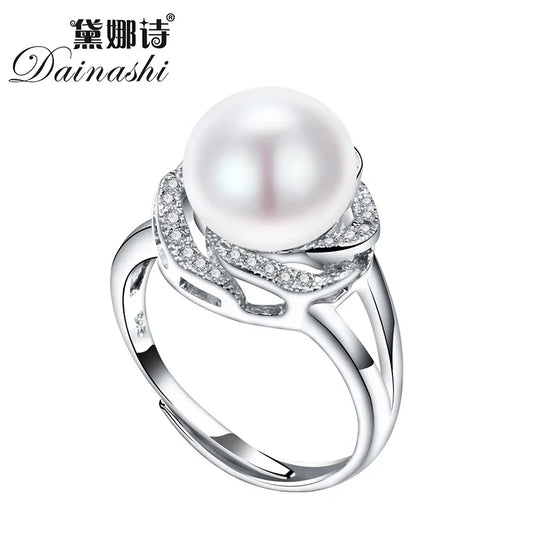 Bague en argent sterling 925 pour femme, grande perle naturelle, anneau en pierre réglable, perle blanche/rose/violette,