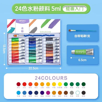 M & G – ensemble de peinture Gouache pour étudiants, 12/18/24 couleurs, Tube Art, outils de peinture spéciaux lavables