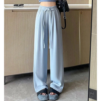 2025 printemps dame Chic taille haute costume pantalon femme coréenne à lacets jambe droite pantalon femmes couleur unie tout Match pantalon de travail