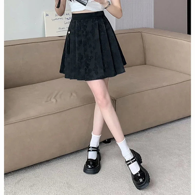 2025 été femme grande taille taille élastique jupes femmes taille haute plissée robe courte dame Chic concepteur solide imprimé jupes
