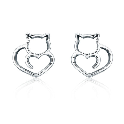 BAMOER-Boucles d'oreilles chat mignon en argent regardé 925 pour femme, bijoux authentiques, petit clou, mode, SCE271