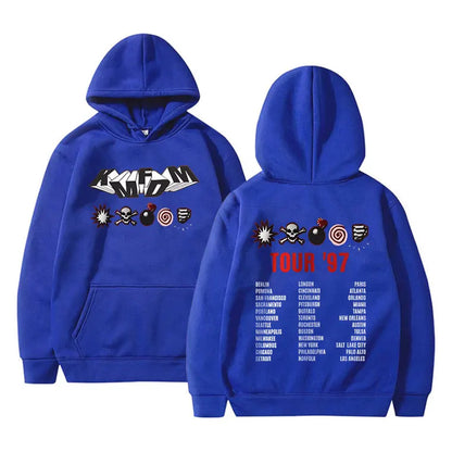 Kmfdm Tour 97 Graphic Hoodie pour hommes et femmes, Rock Band Vintage Gothic Punk Pullover Hoodies, Unsiex Casual Smile Cotton Sweatshirt
