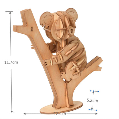 Planche de puzzle en bois 3D pour enfants, jouets d'assemblage de chat, bloc de construction fait à la main, découpé au Laser, modèle de puzzle de Koala de poisson Montessori